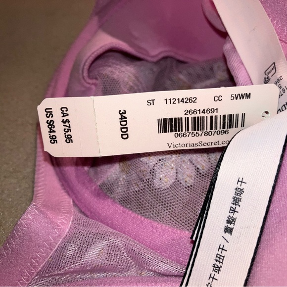 Victoria's Secret Push Up Bra Floral Embroidery Side Tie Thong Floral Pink 34DDD - Picture 3 of 4